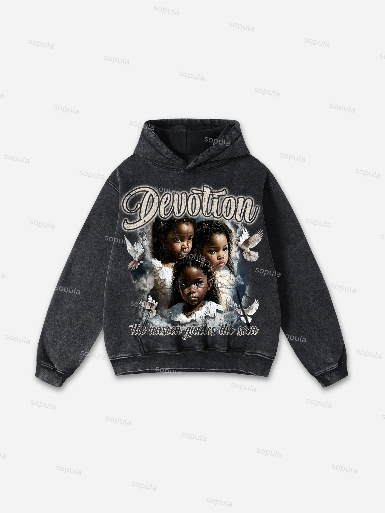Sopula Conviction Pigeon Portrait Graphic Washed Hoodie - SOPULA