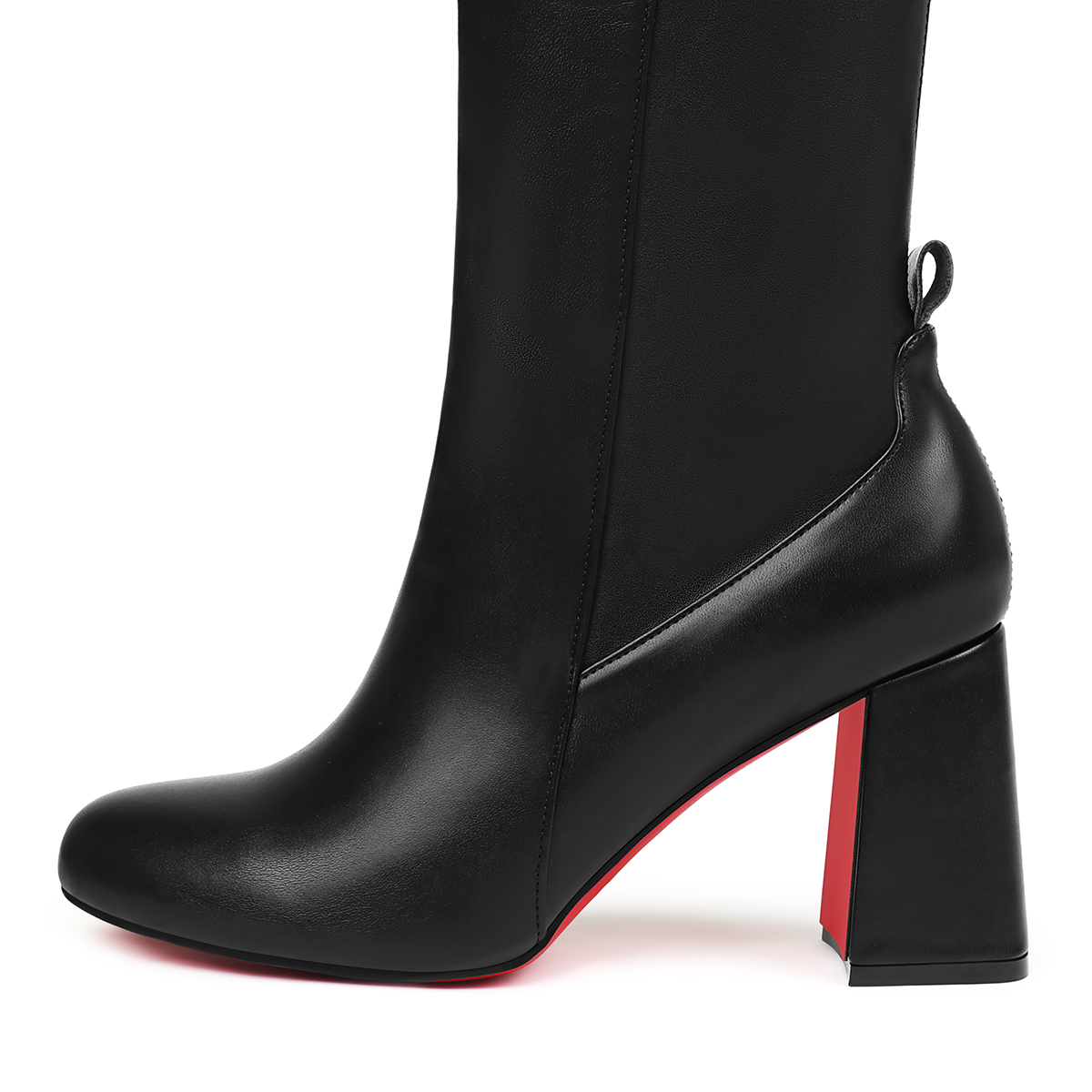 85mm Women's Chunky Heels Knee Boots Red Bottom Black Matte Knee Boots-MERUMOTE