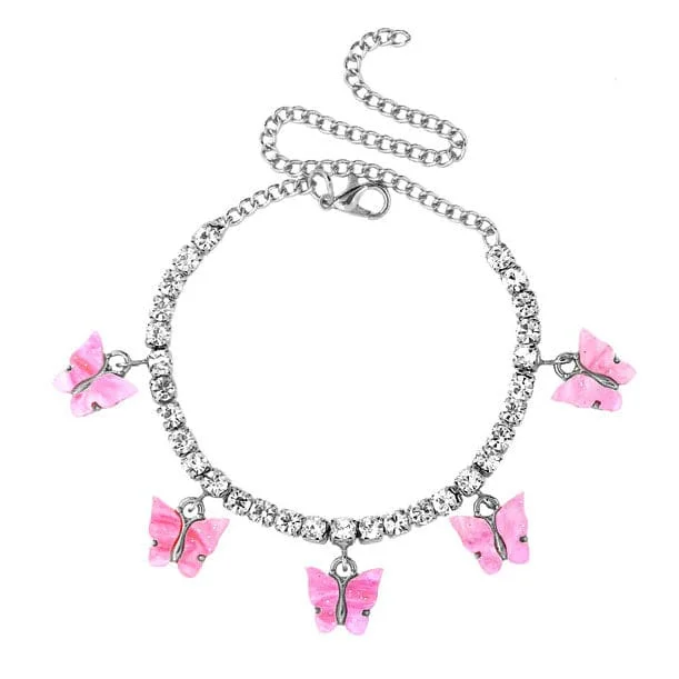 Pink Butterfly Diamond Anklet