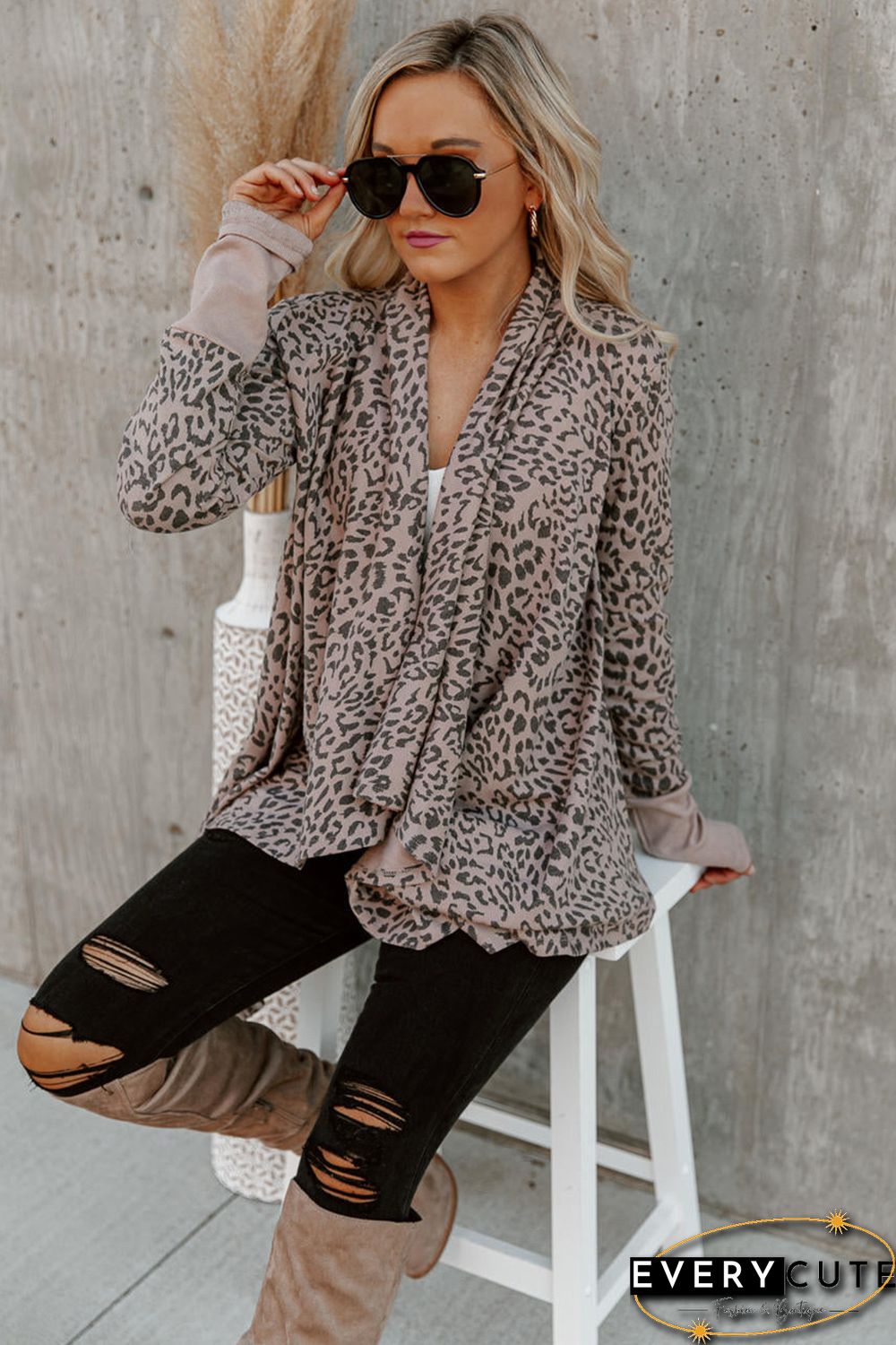 Leopard Open Front Cardigan