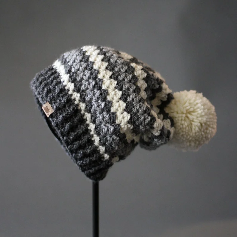 CROCHET PATTERN - Rainer Crochet Slouchy Hat Pattern - Striped Crochet Slouchy Hat Pattern - Easy Crochet Pattern - Striped Crochet Hat