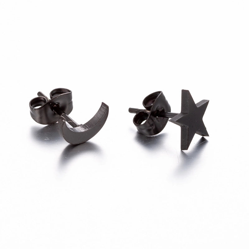 Minimalist Triangle Moon Coconut Tree Stainless Steel Asymmetrical Plating Ear Studs 1 Pair