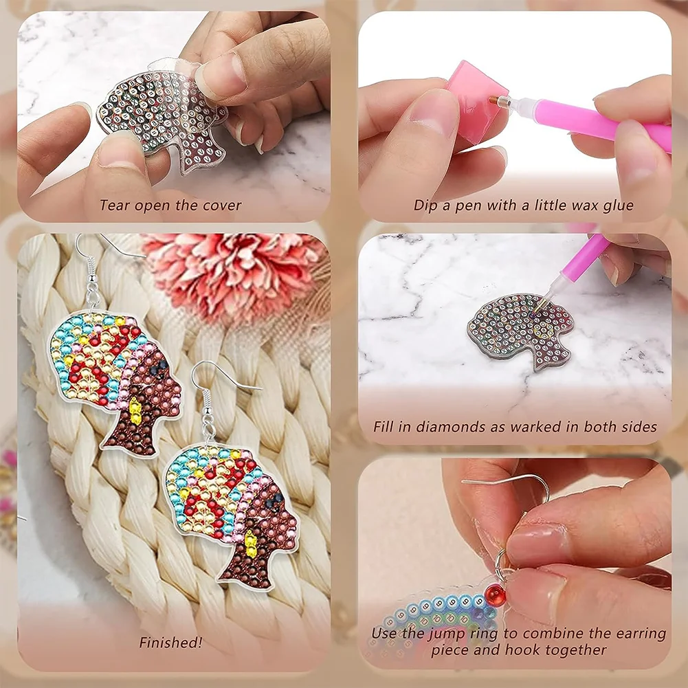 8 Pairs Christmas Series Double Sided Diamond Painting Earrings for Women Girl Jewelry Crafting