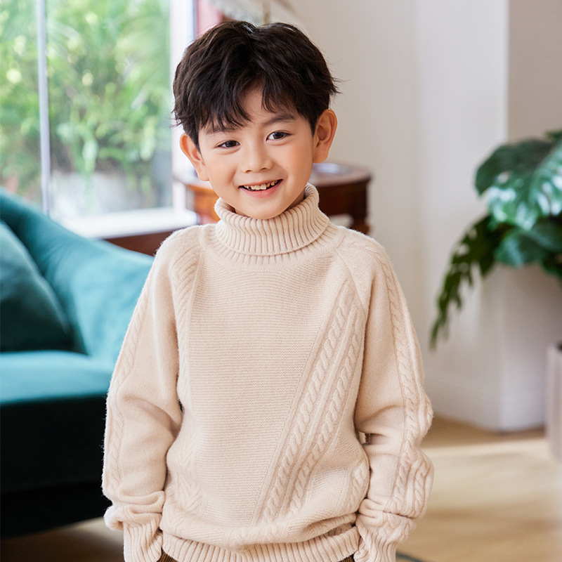 Irregular Cable Knit Pattern Kid's Wool Sweater REAL SILK LIFE