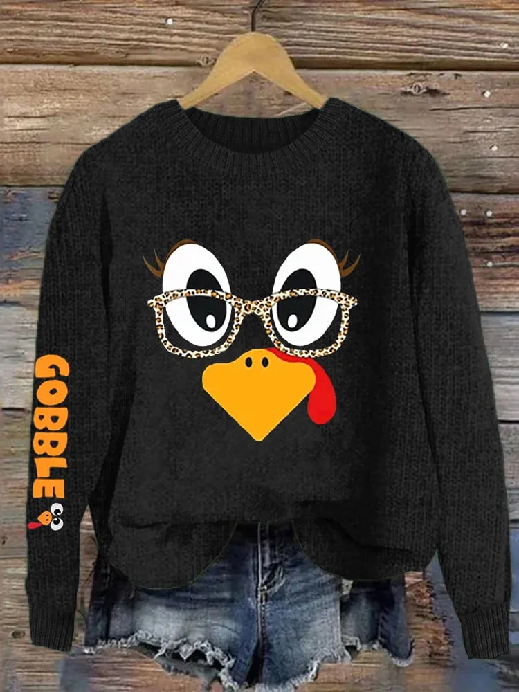 Women's Thanksgiving Day Cute Turkey Fall Thanksgiving Knit Casual Sweater 