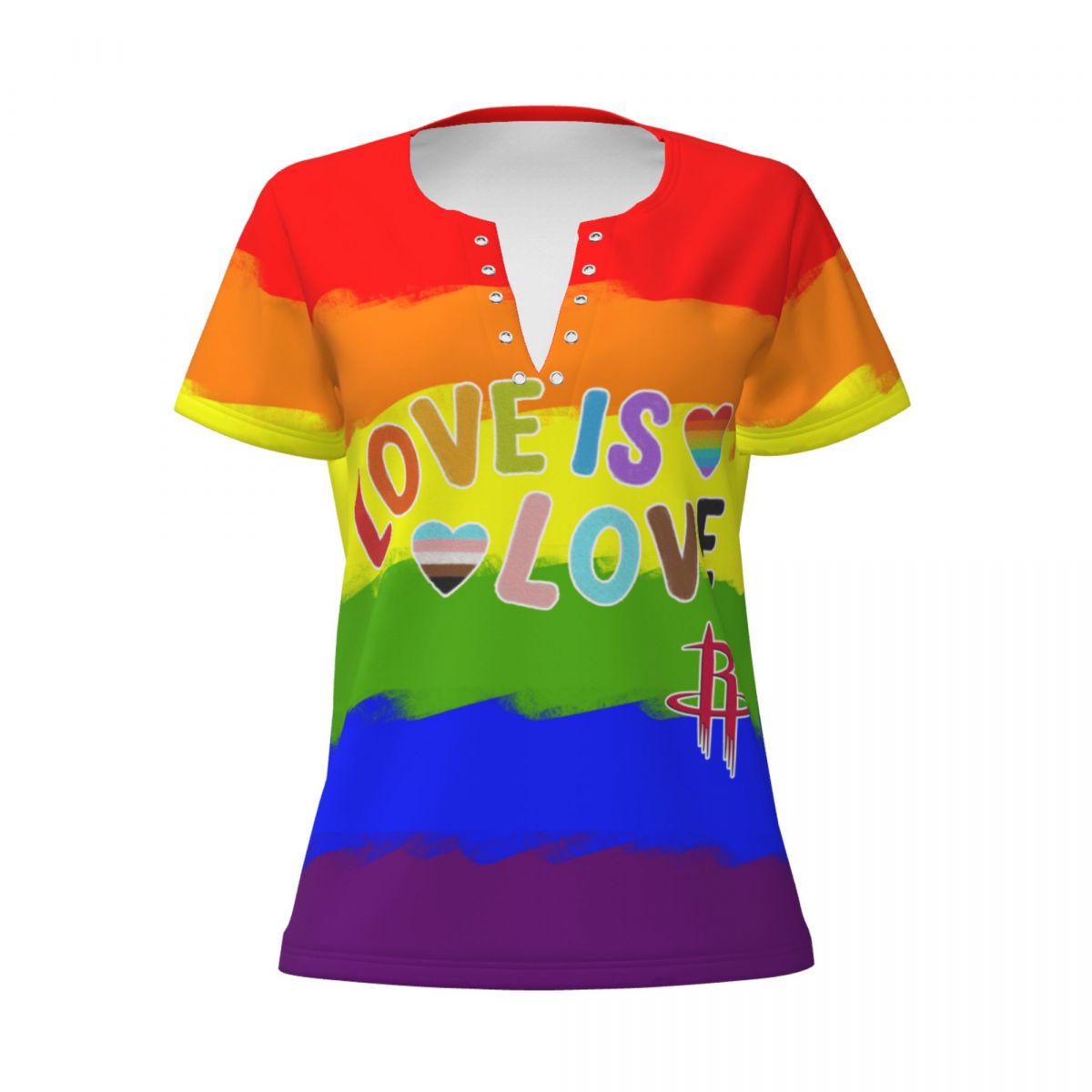 Houston Rockets Love Pride Women's Deep V Neck Tee Shirts