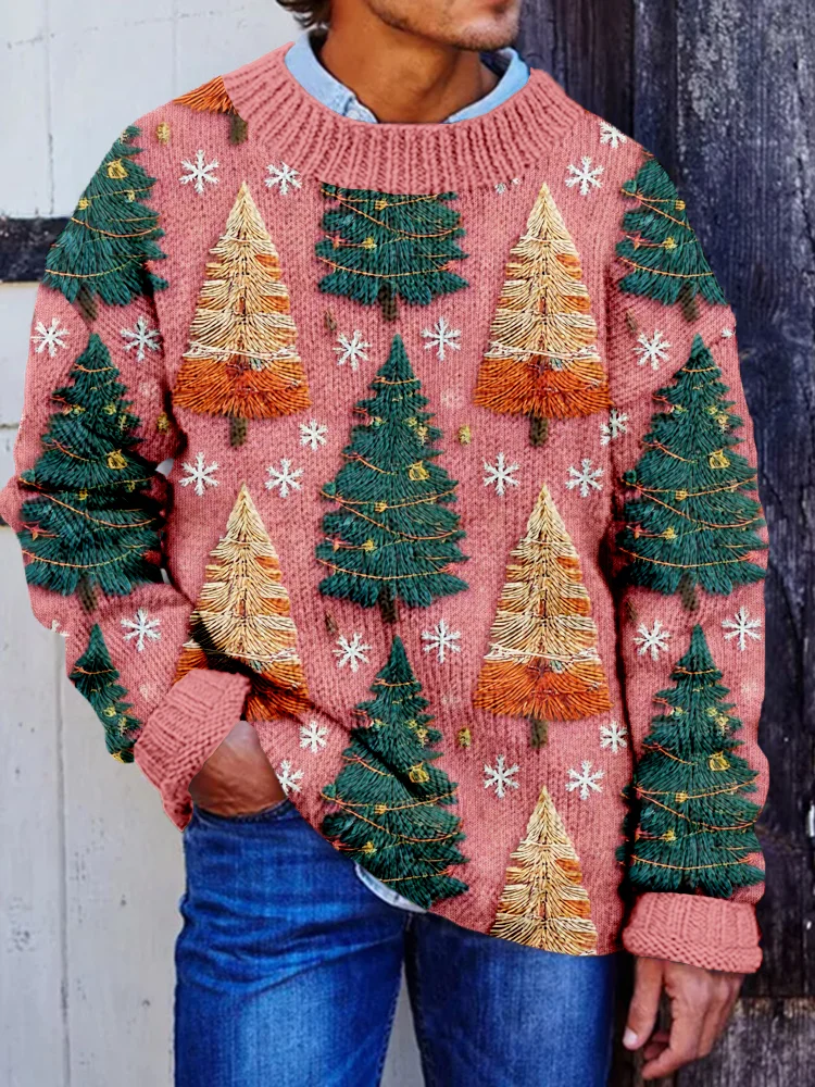 Men's Pine Tree Embroidered Cozy Knit Sweater