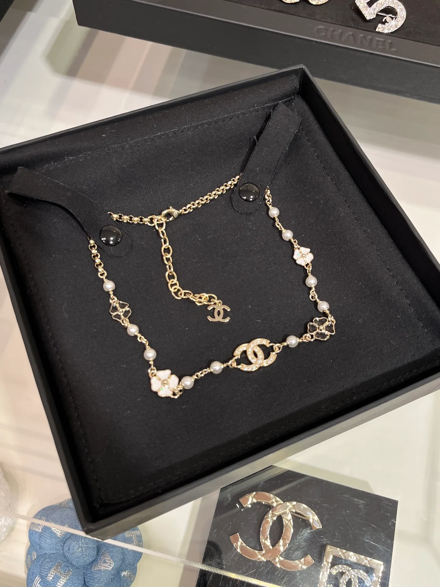 Dainty Chanel Enamel Camellia Necklace
