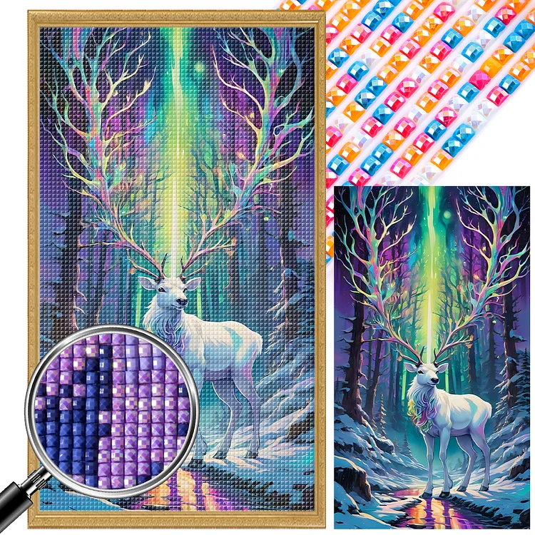 Christmas Aurora Elk 40*70CM (Canvas) AB Square Drill Diamond Painting gbfke