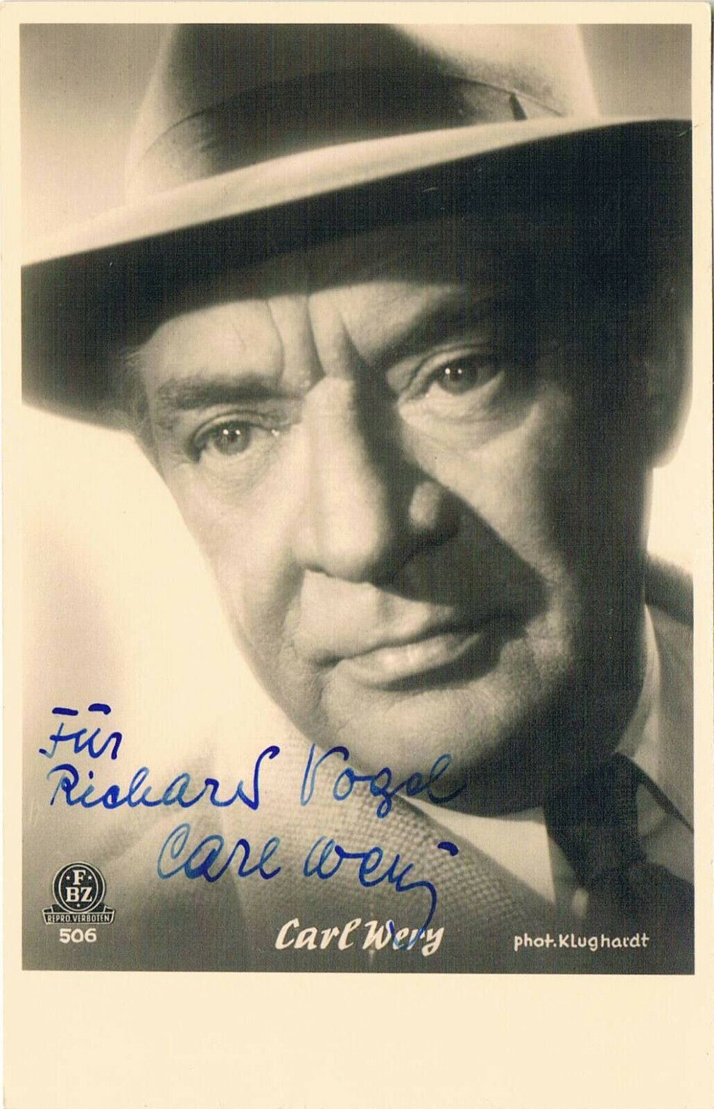 Carl Wery 1897-1975 autograph signed postcard Photo Poster painting 3.5x5.5