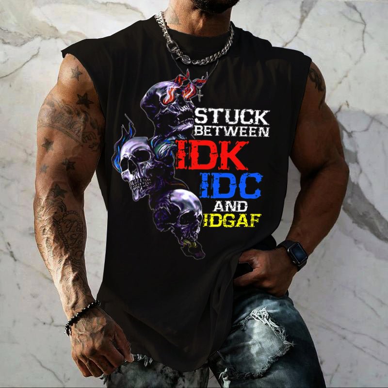 Men's Personalized Slogan Skull Print Designer Creative Casual Cap Sleeve Shirt