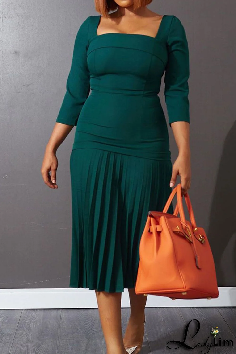 Purple Elegant Solid Patchwork Fold Square Collar Straight Dresses