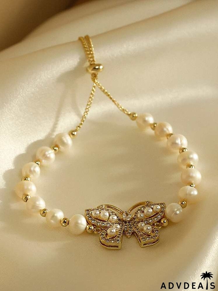 Faux Pearl Butterfly Decor Bracelet
