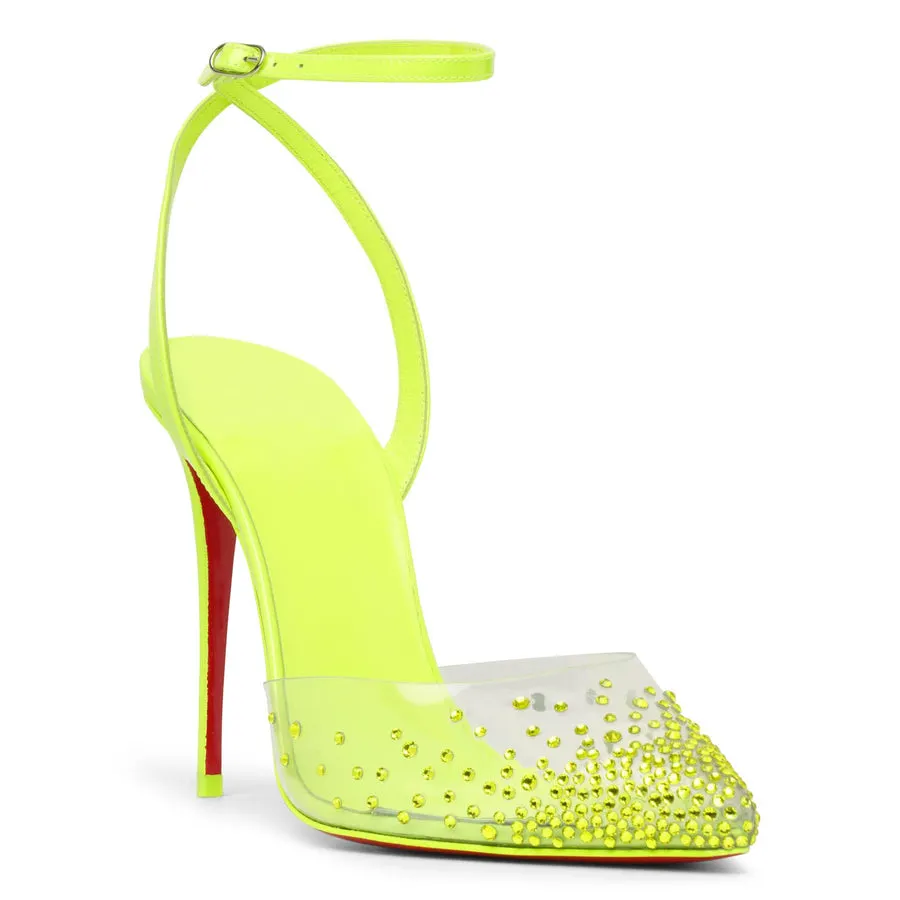 100mm Crystal Embellished PVC Metallic Pointy Toe Red Bottom Pumps Sandals-vocosishoes