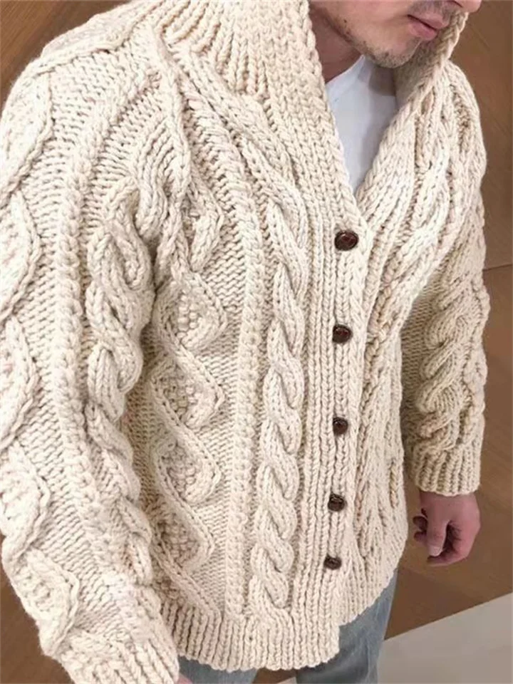 Men's Solid Color Thick Cardigan Sweater-Cosfine
