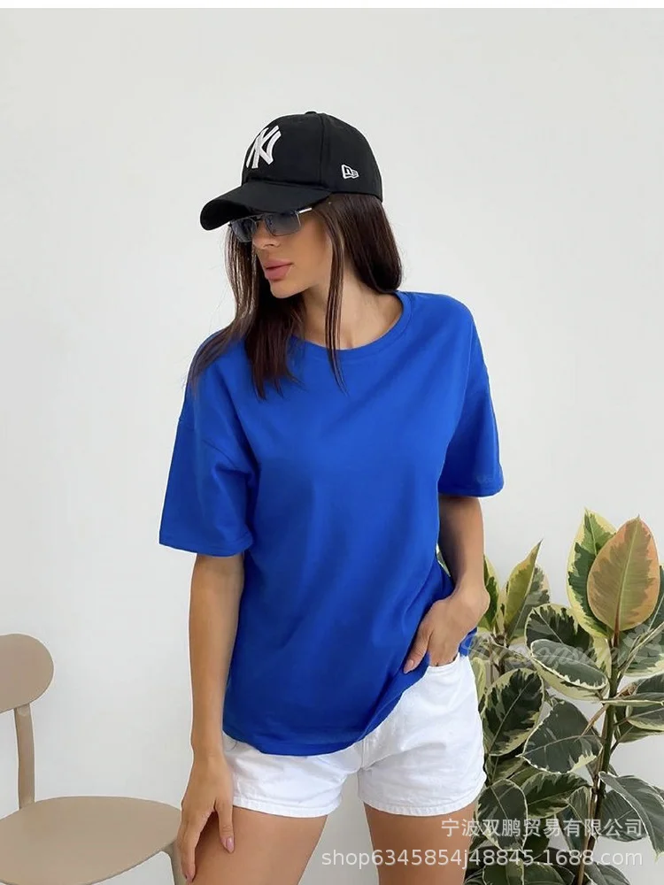 Athvotar Athvotar Spring And Summer New Solid Color Short-Sleeved Women Loose Large-Band Pure Cotton T-Shirt Simple Top