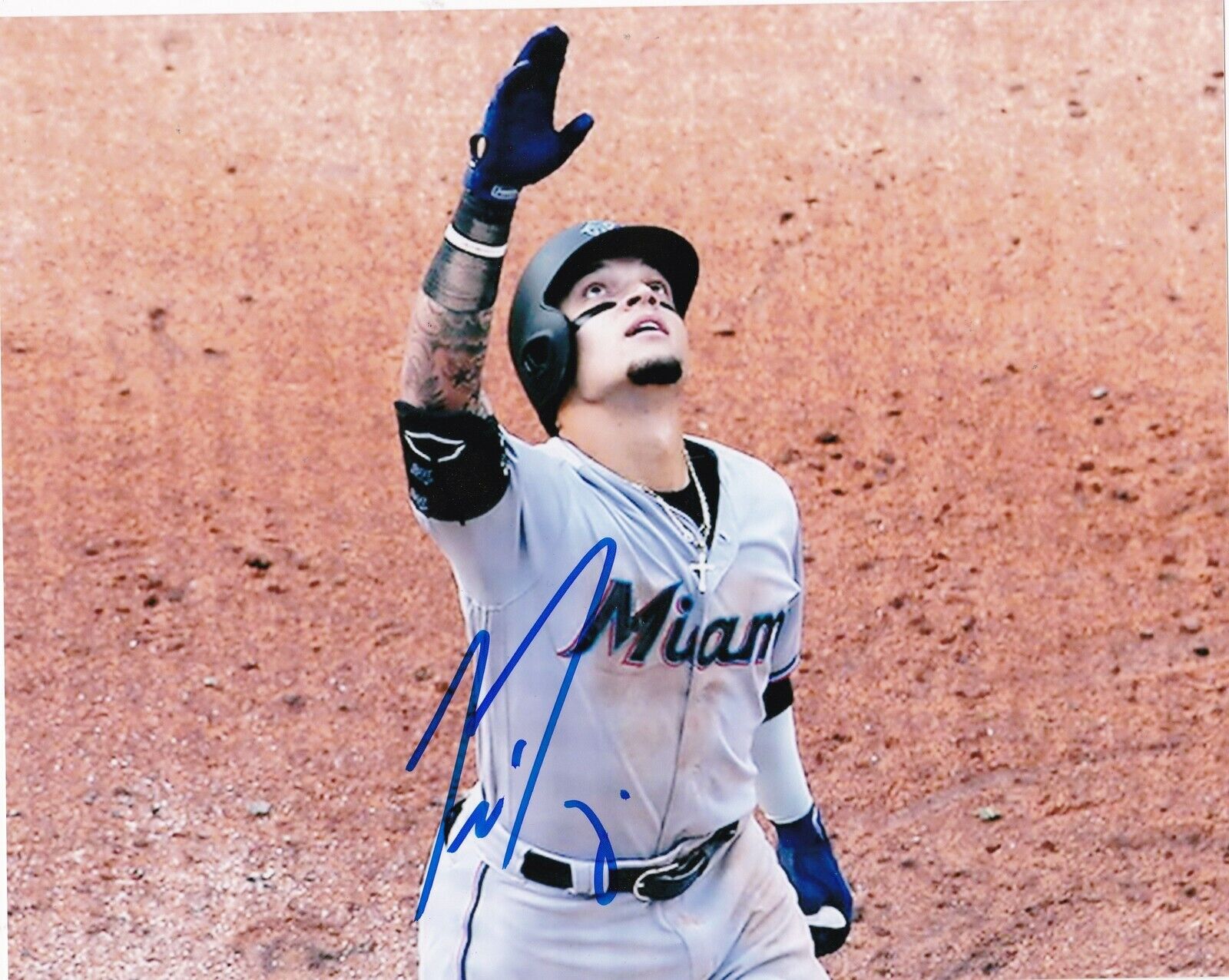 ISAN DIAZ MIAMI MARLINS ACTION SIGNED 8x10