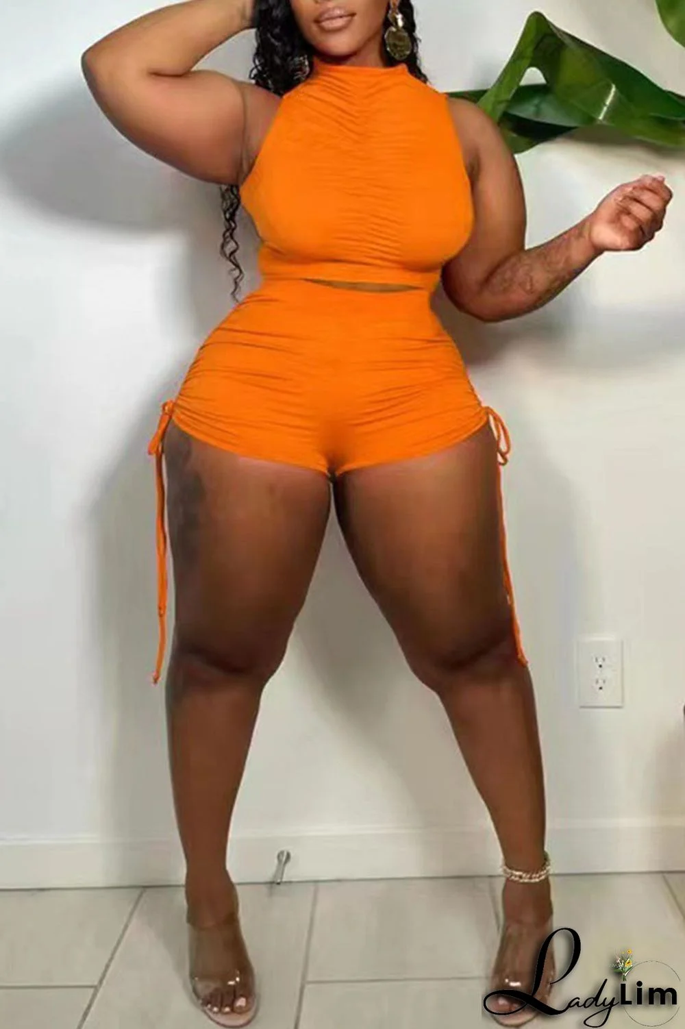 White Sexy Solid Bandage Split Joint Fold O Neck Sleeveless Two Pieces