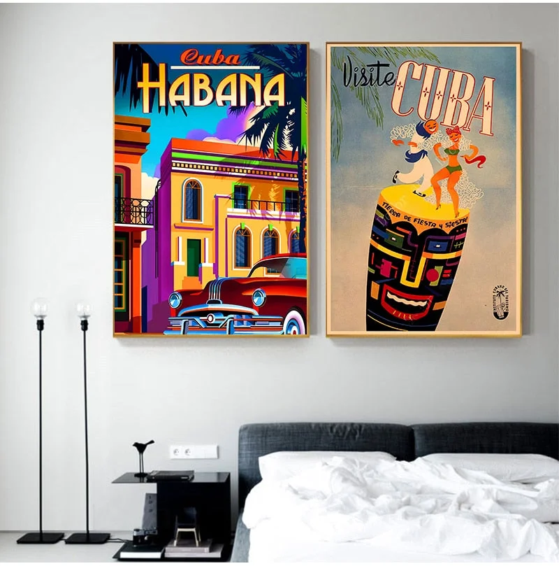 Travel to Cuba Havana Canvas Painting Vintage Wall Pictures Kraft Posters Coated Wall Stickers Home Decoration Pictures Gift