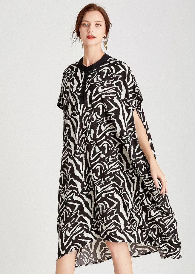 Organic Zebra Pattern O-Neck Print Summer Vacation Dresses Short Sleeve