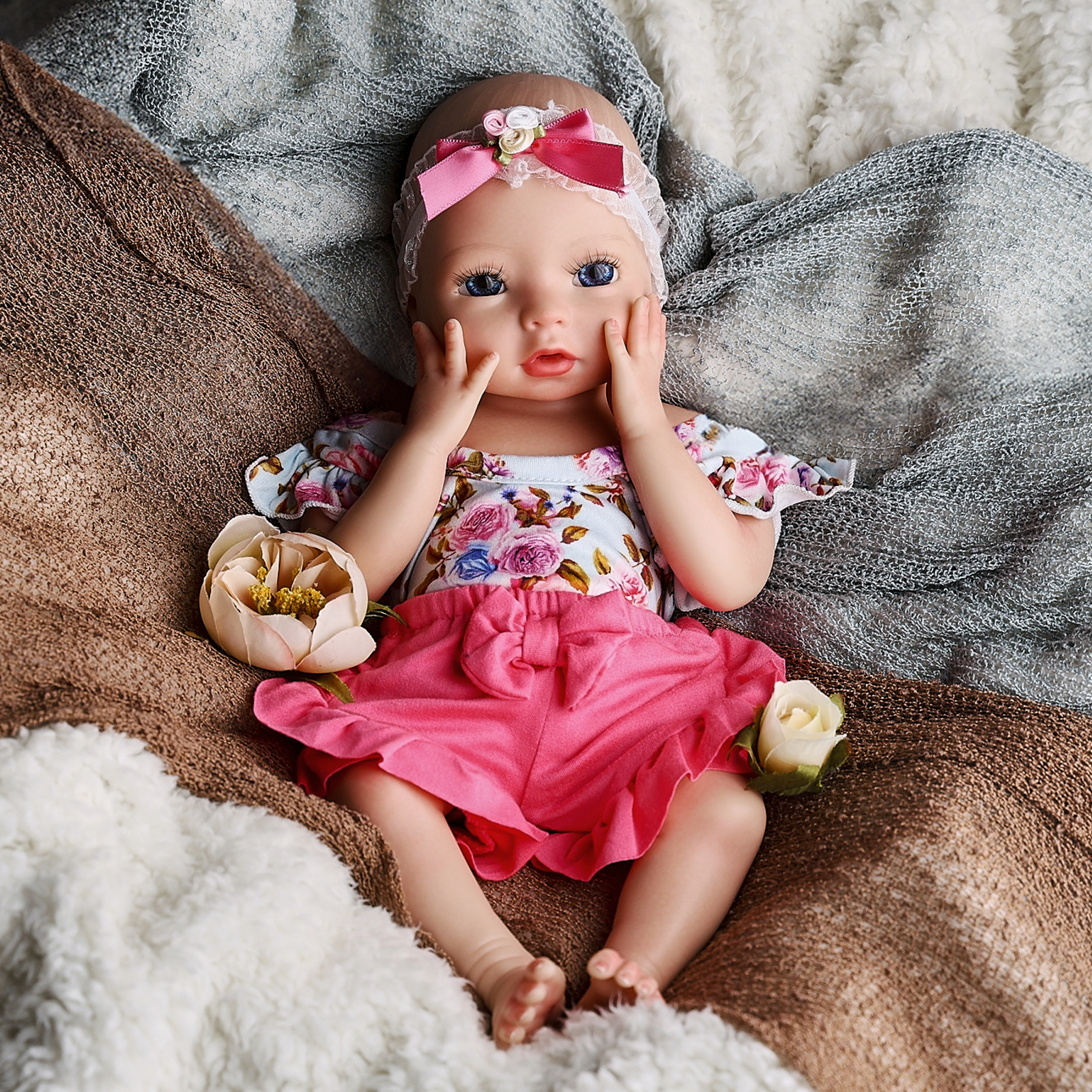 Babeside Terry 16' Realistic Silicone Smiling Baby Little Infant Girl Building Lovely Memories 16 Inches