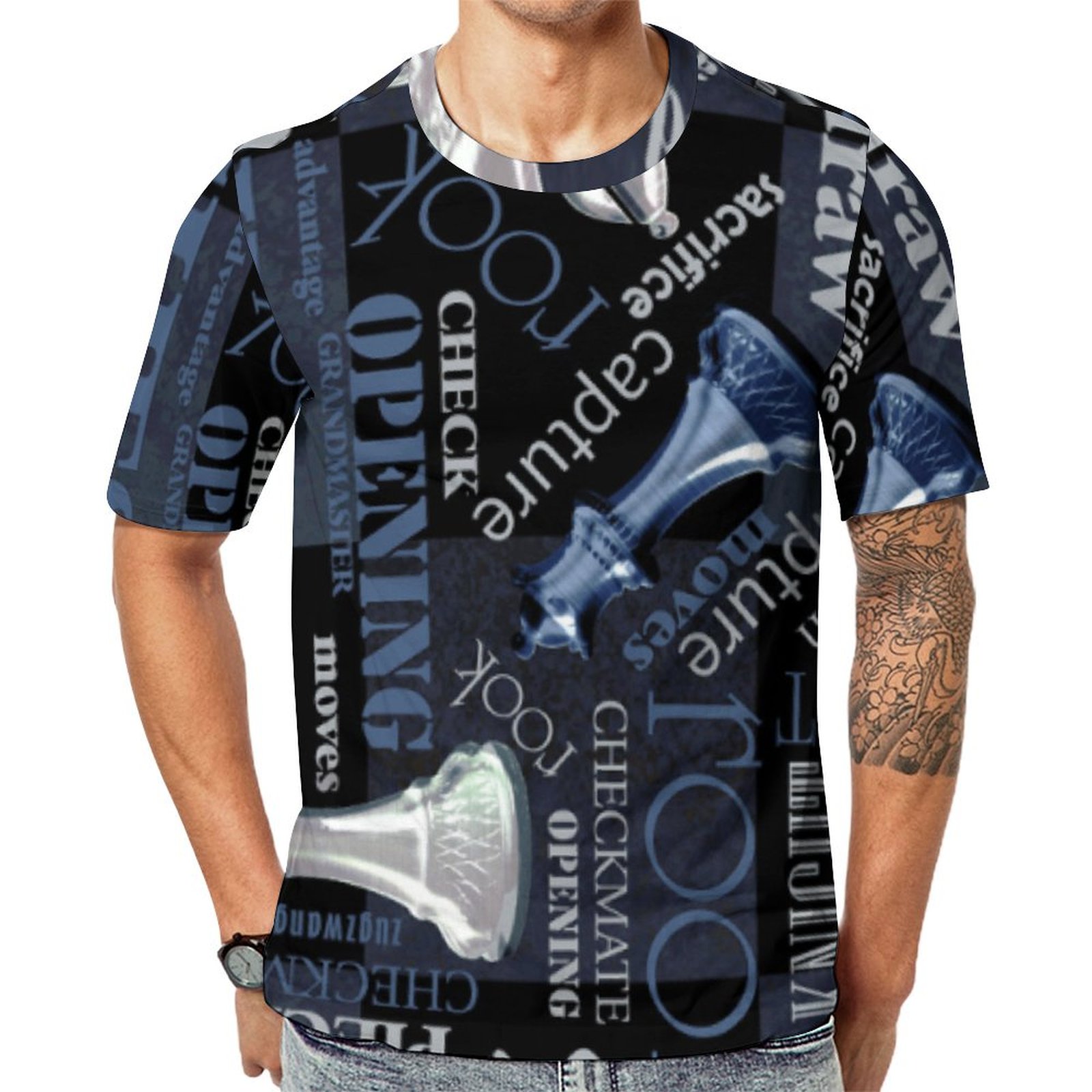 Chess Terms And Pieces Silver And Blue Short Sleeve Print Unisex Tshirt Summer Casual Tees for Men and Women Coolcoshirts
