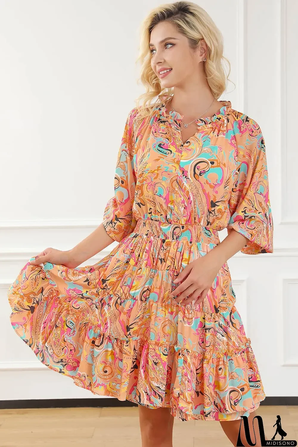MidiSono - Multicolour Paisley Print Frilled Mini Dress