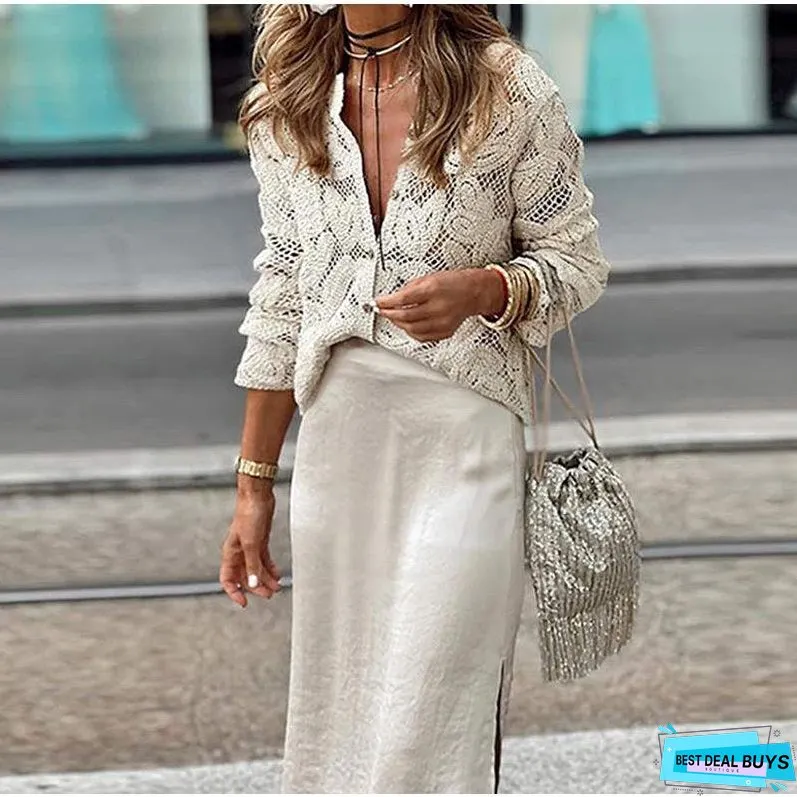 Fashion Hollow Long Sleeve Knitted Cardigan