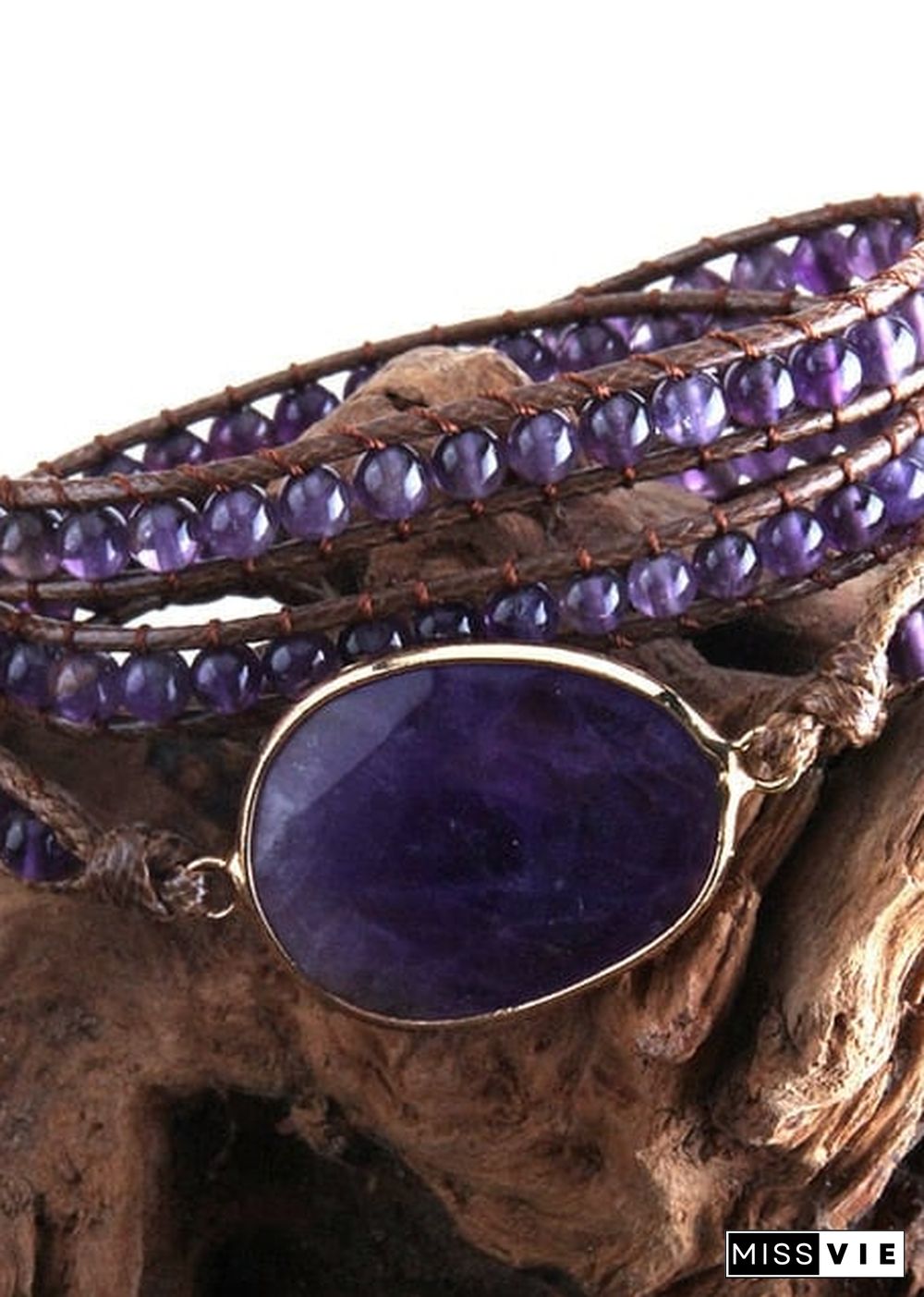 Boho Bracelet, RH 3 Layers Leather Wrap Bracelet, Natural Stones, Blue, Rose, Purple