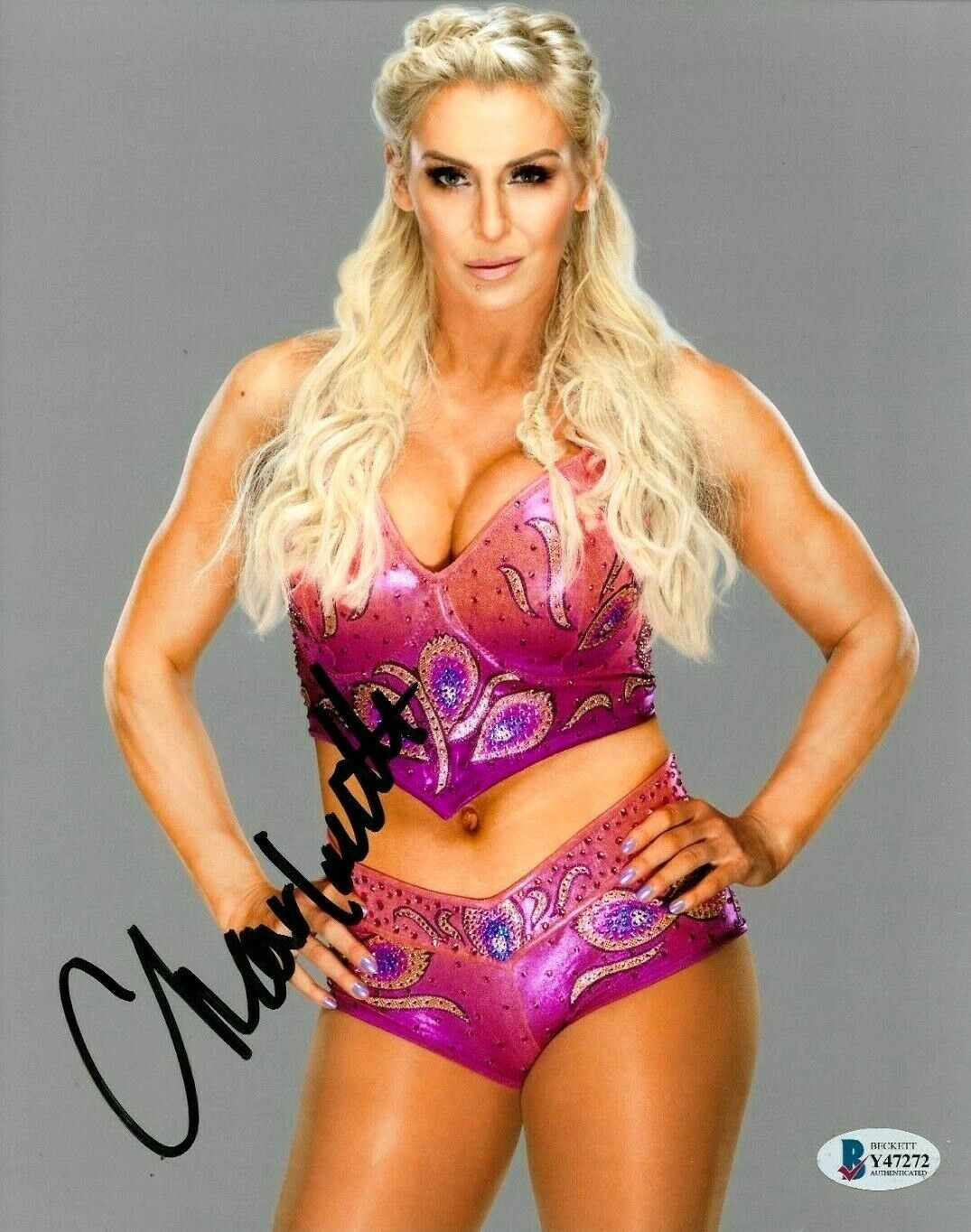 WWE CHARLOTTE FLAIR HAND SIGNED AUTOGRAPHED 8X10 Photo Poster painting WITH PROOF BECKETT COA 34