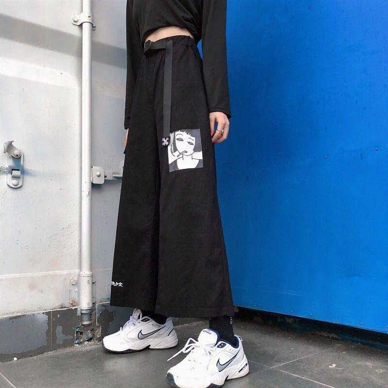 NiceMix S-XXL casual summer ulzzang Korea Women's Clothing Harajuku loose letter print t-shirts+Anime print wide leg pants two