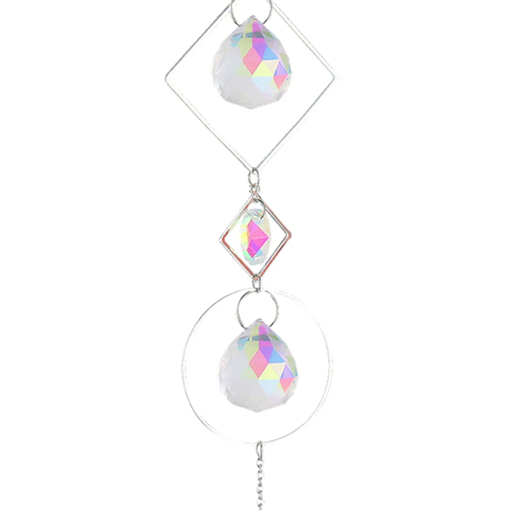 Wind Chime Crystal Light Catcher Ball Ornaments Round Frame Pendant (2)