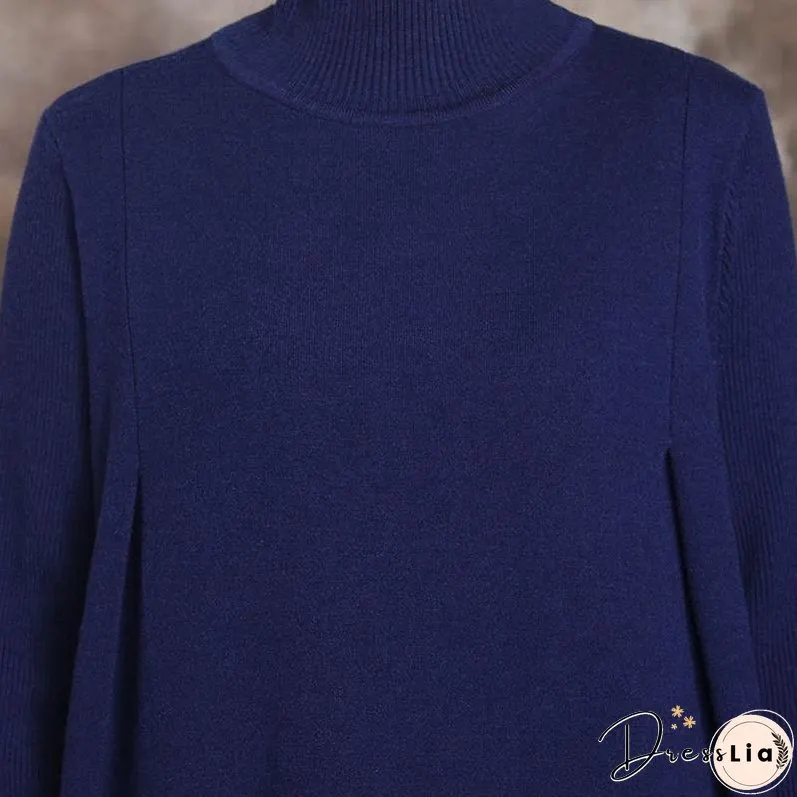 Solid Knitted High Neck Casual Dress ( Limited Stock)
