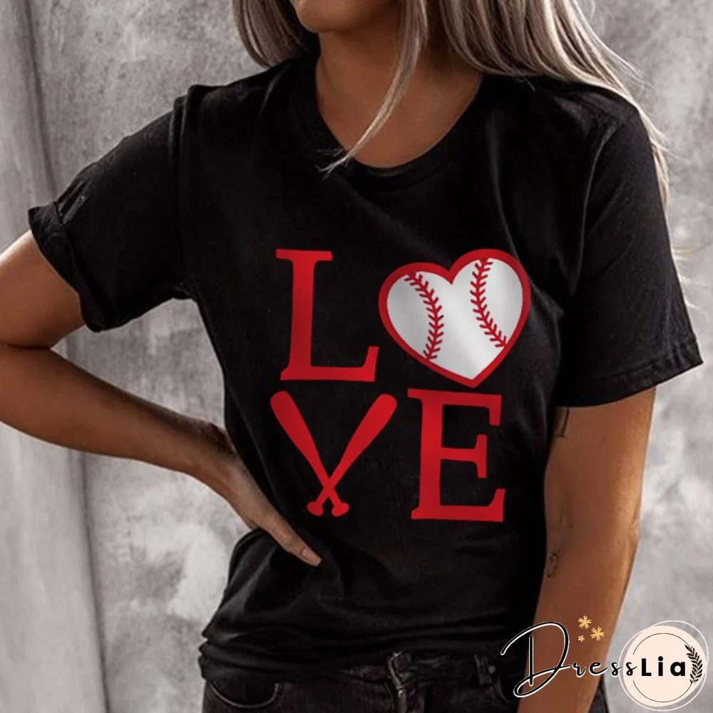 Love Baseball Pattern Short Sleeve Tee