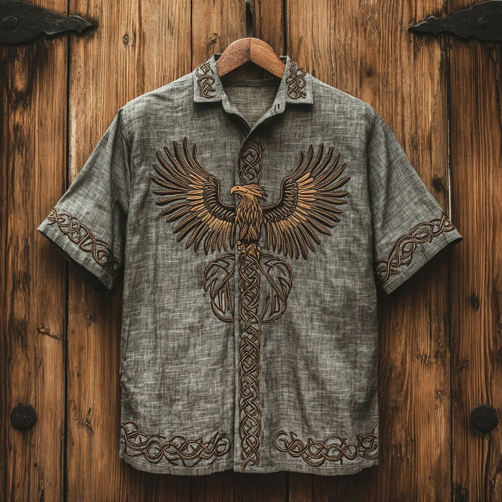 Men's Retro Viking Tribal Eagle Celtic Art Linen Shirt / Rvogue / Rvogue