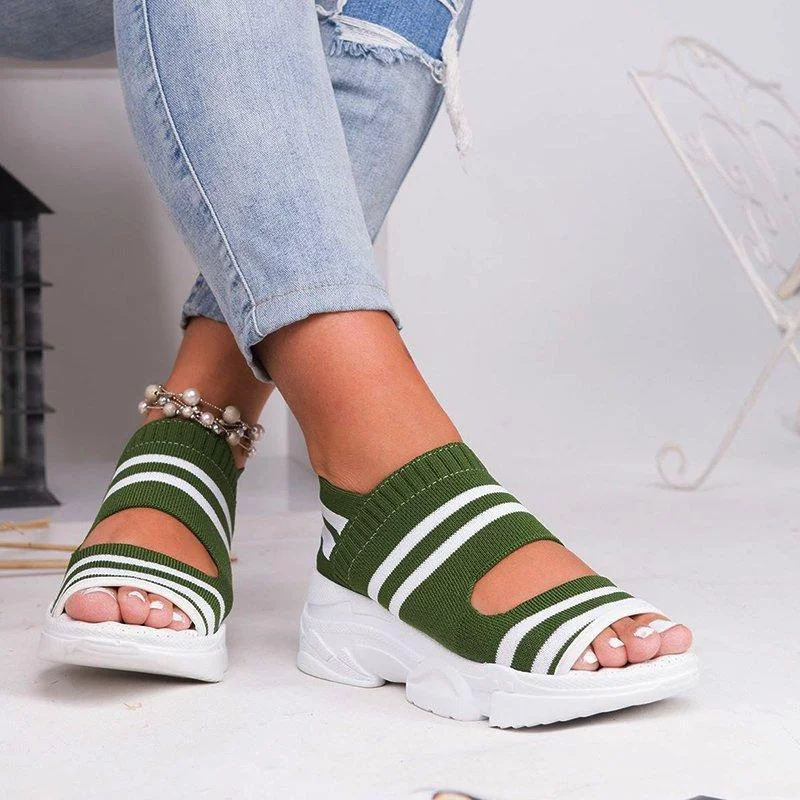 New Women Sandals 2021 High Heels Platform Women Shoes Summer Female flats Knitting Slip On Peep Toe casual Women Sandals