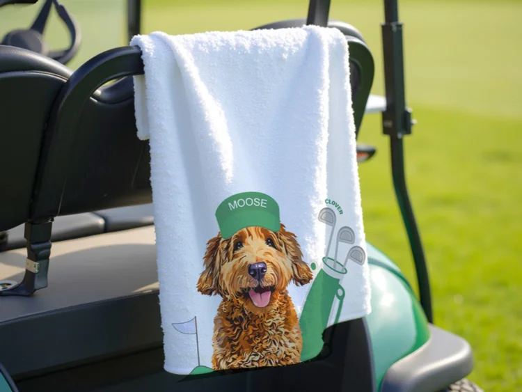 Custom Pet Golf Towel Using Pet Photo + Pet Name Personalized Dog Golf Towels