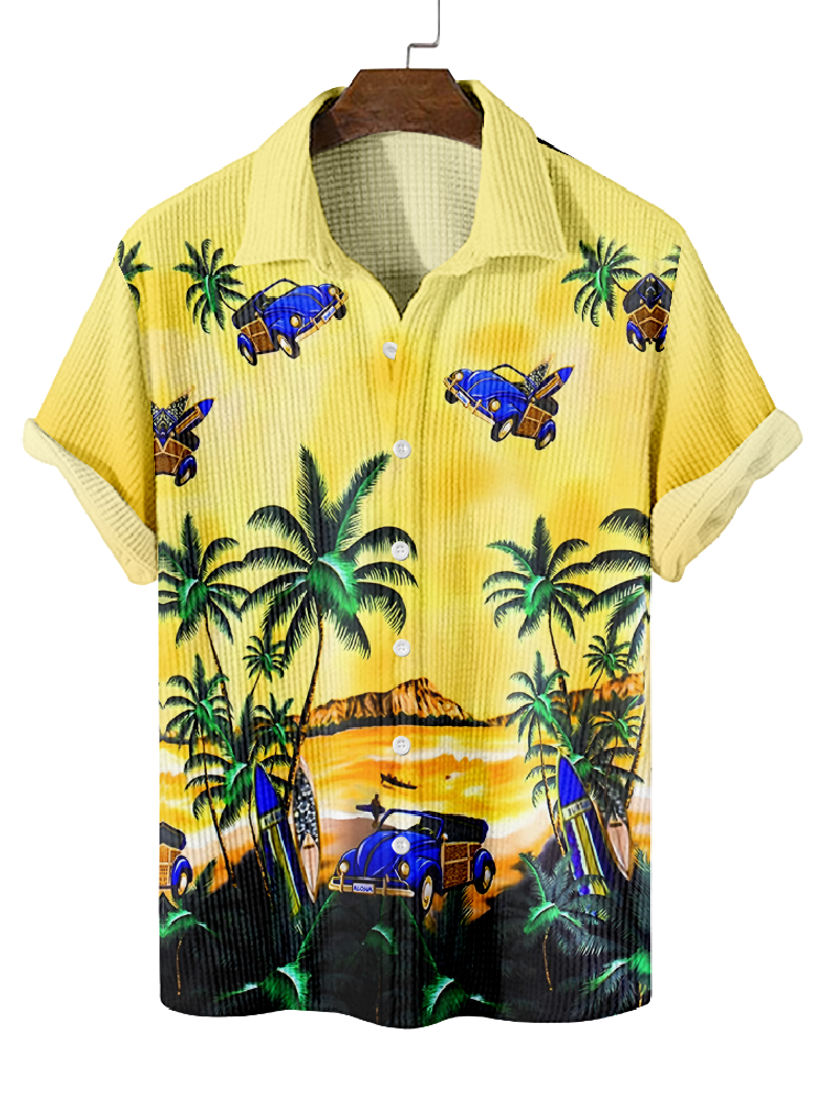 Men's Breathable Waffle Hawaiian Collection Short Sleeve Shirt  0763
