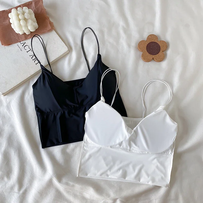 Billionm New Ice Silk Camisole Female Seamless Fit Women's Tank Top Sexy V-Collar Push Up Underwear Summer