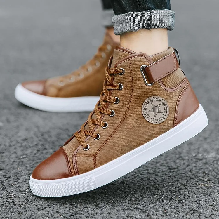 Leather denim stitching men's shoes Simple casual shoes