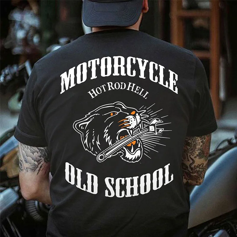 MOTORCYCLE OLD SCHOOL Black Panther Print Men's T-shirt