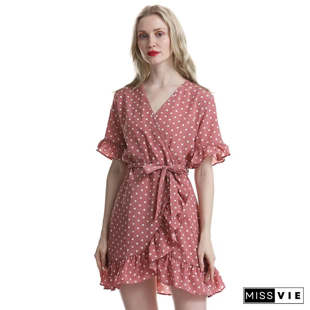 Women's Fashion Boho Chiffon Dress Ladies Polka Dot Beach Dress