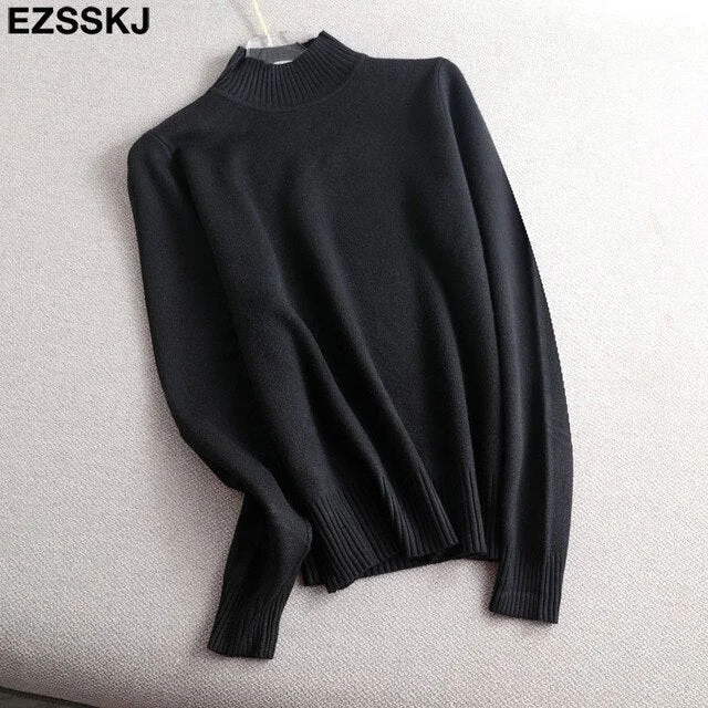 Pure color basic sweater thick Sweater Women Pullover Casual Half Turtleneck Long Sleeve Knit Sweater Female Jumpers