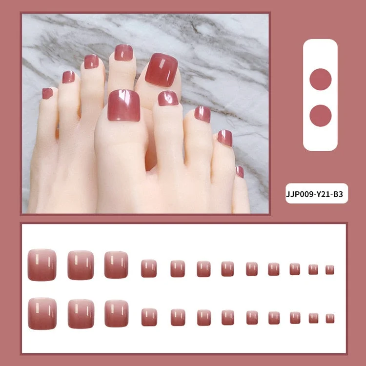 24pcs Plaid Printed Toenails Patch Removable Short  Full Finished Detachable Manicure False ToeNails Tips Press On Toe Nail-Nail Inspo