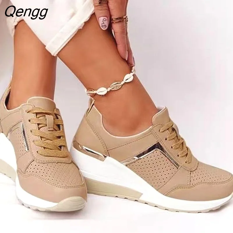 Qengg Casual Shoes 2023 New Fashion Wedge Flat Shoes Zipper Lace Up Comfortable Ladies Sneakers Female Vulcanized Shoes 304-1