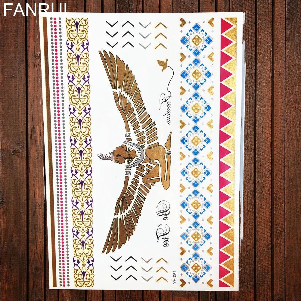 Golden Metallic Bracelet Temporary Tattoo Henna Mandala Flower Girl Tattoo Stickers Indian Chain Women Arm Flash Fake Tatoos Leg