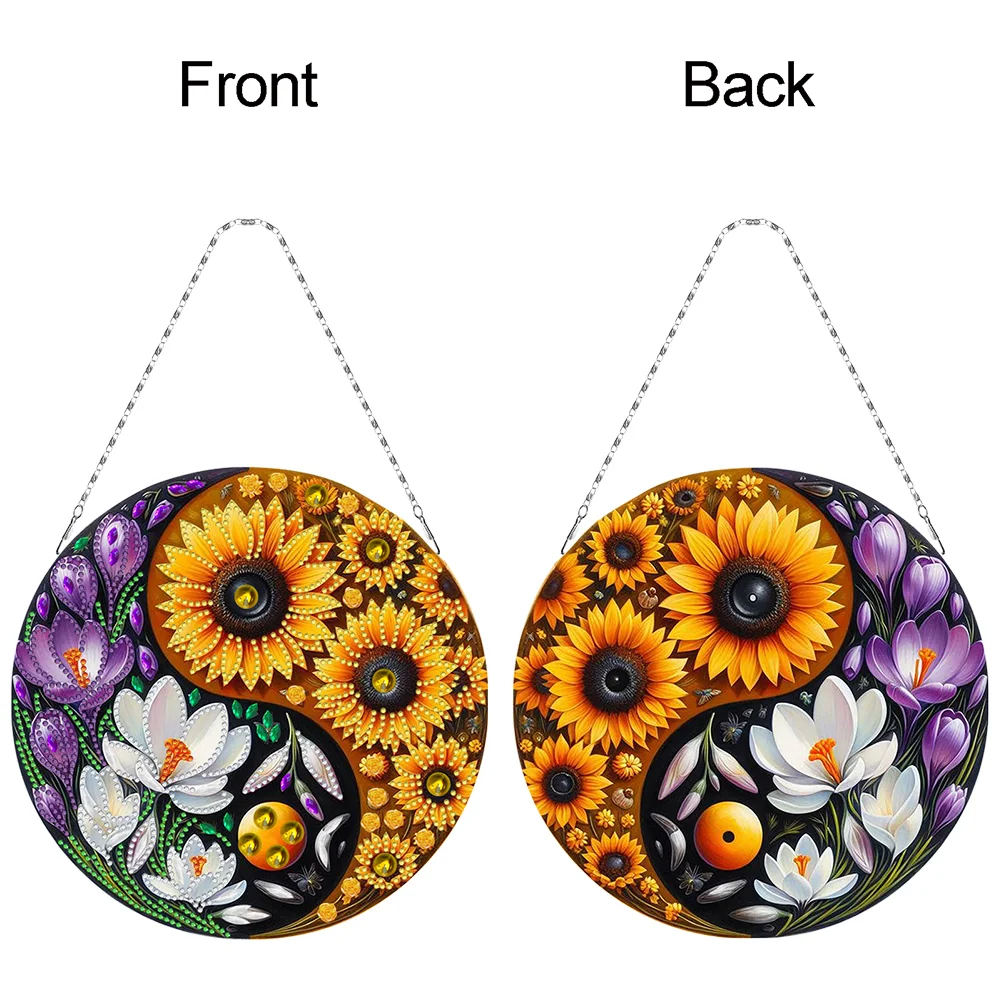 Flower Yin Yang 2D Flat DIY Diamond Painting Set Diamond Art Pendant Home Decor