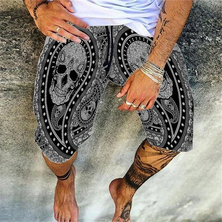 Skull Pattern Printing 3D Men'S Casual Quick-Drying Beach Pants at Hiphopee