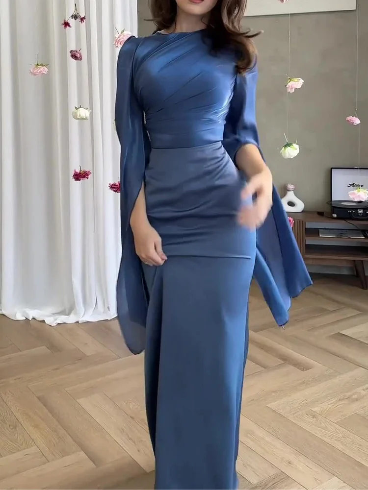 Chic Casual Paneled Satin Slim-fit Dress with Wide Sleeves