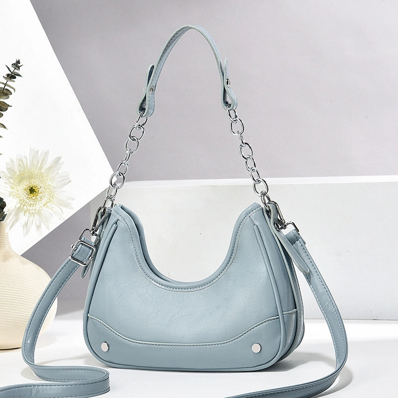 Women's Medium Pu Leather Solid Color Classic Style Dumpling Shape Zipper Shoulder Bag